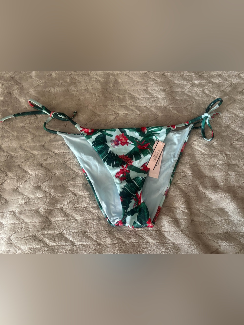 Victoria's Secret Light Blue Floral & Green Leaf Cheeky Bikini Bottoms - Picture 2 of 7